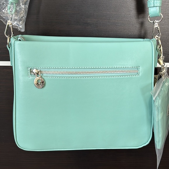Valentino Orlandi Teal Vegan Leather Embossed Logo Crossbody Bag with Coin Purse - Picture 10 of 16